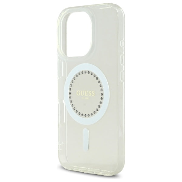 Guess IML Rhinestones MagSafe Case for iPhone 16 Pro - White