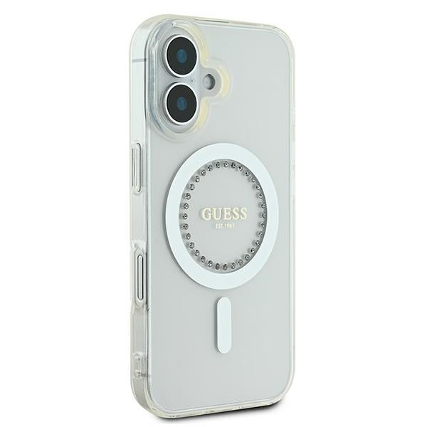 Guess IML Rhinestones MagSafe Case for iPhone 16 Plus - White