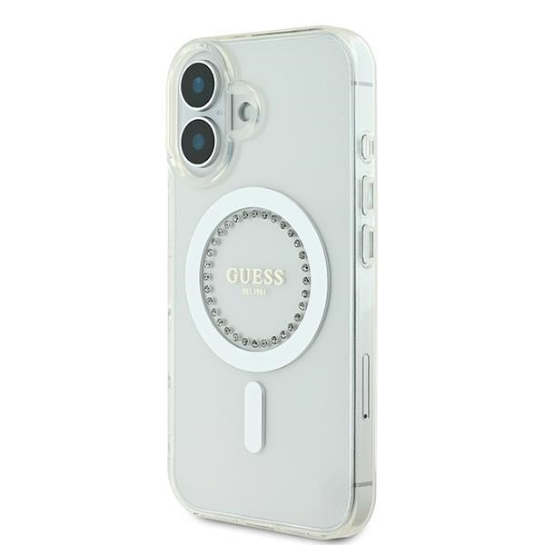 Guess IML Rhinestones MagSafe Case for iPhone 16 - White