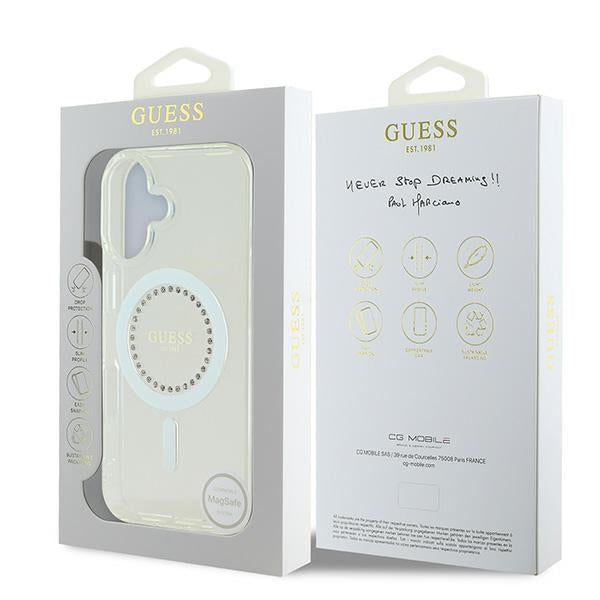 Guess IML Rhinestones MagSafe Case for iPhone 16 - White