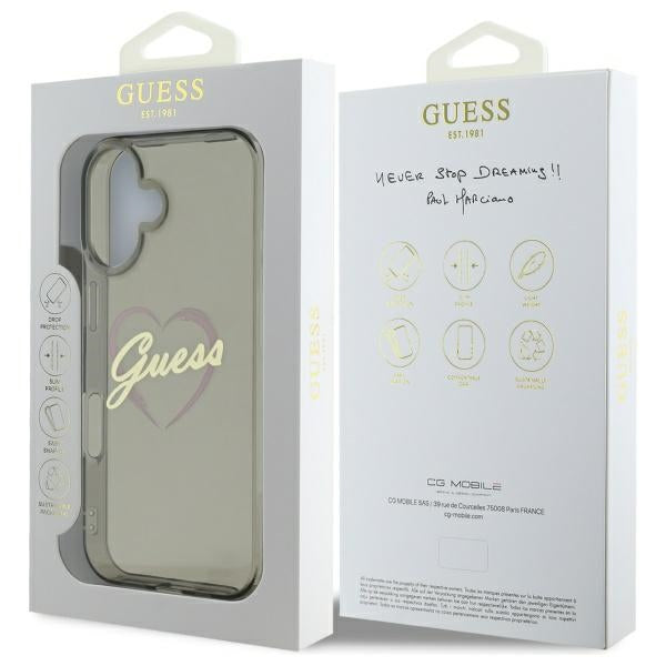 Guess IML Heart Case for iPhone 16 Plus - Black