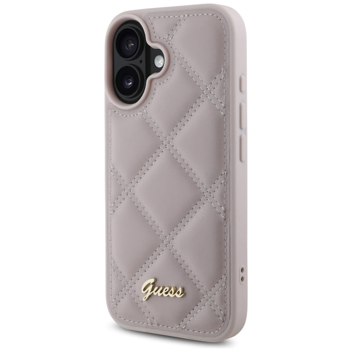 Guess Quilted Metal Logo iPhone 16 Case - Pink