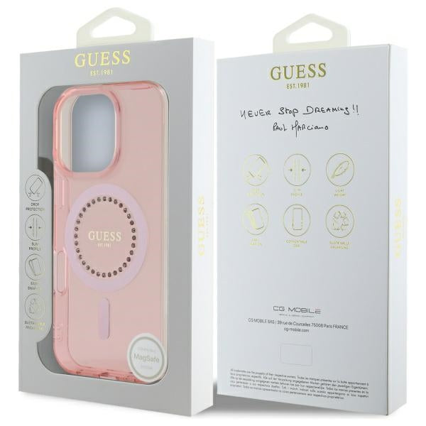 Guess IML Rhinestones MagSafe iPhone 16 Pro Case - Pink