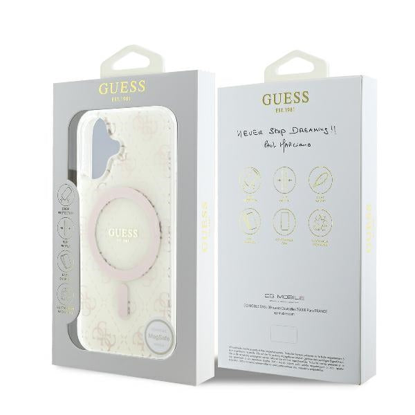 Guess IML 4G Background MagSafe Case for iPhone 16 Plus - White