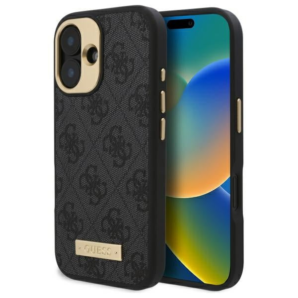 Guess 4G Logo Plate MagSafe Case for iPhone 16 Plus - Black