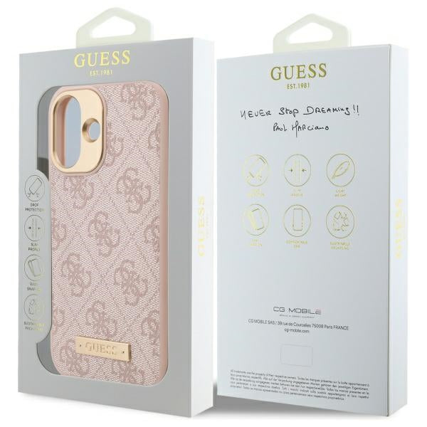 Guess 4G Logo Plate MagSafe iPhone 16 Case - Pink