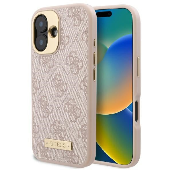 Guess 4G Logo Plate MagSafe iPhone 16 Case - Pink