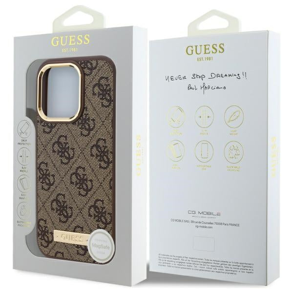 Guess 4G Logo Plate MagSafe Case for iPhone 16 Pro Max - Brown