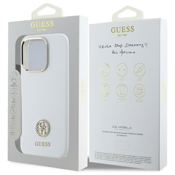 Guess Silicone Logo Strass 4G Case for iPhone 16 Pro - White