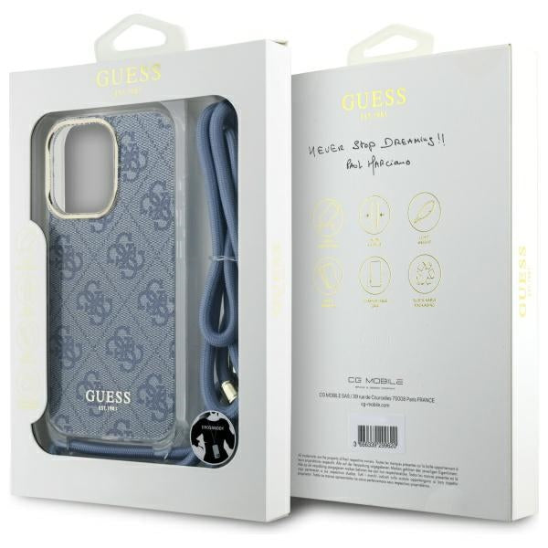 Guess Crossbody Cord 4G Print Case for iPhone 16 Pro Max - Blue