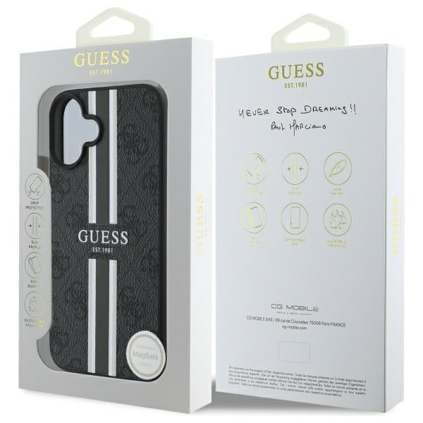 Guess 4G Printed Stripes MagSafe case for iPhone 16 - black
