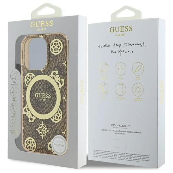 Guess IML Peony On 4G Background MagSafe Case for iPhone 16 Pro Max - Brown