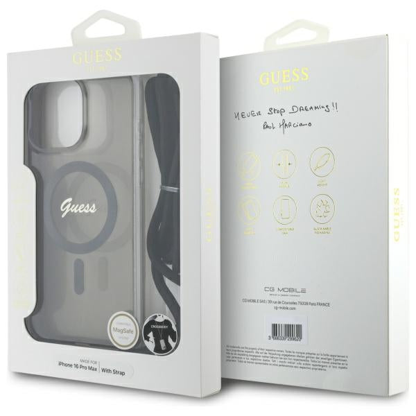 Guess Crossbody Cord Script MagSafe Case for iPhone 16 Pro Max - Black