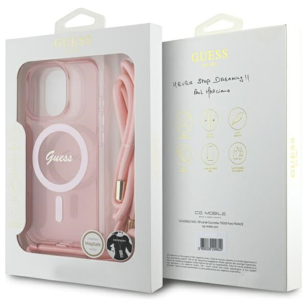 Guess Crossbody Cord Script MagSafe Case for iPhone 16 Pro Max - Pink