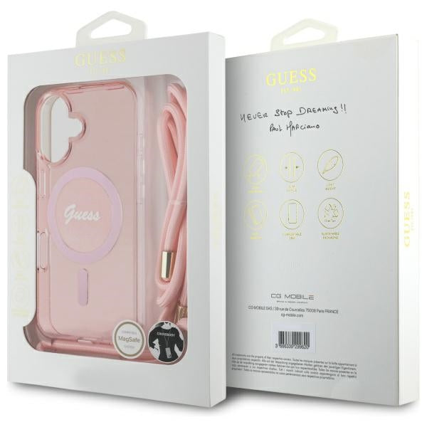 Guess Crossbody Cord Script MagSafe iPhone 16 Case - Pink