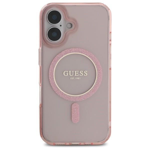 Guess GUHMP16SHFGEREP iPhone 16 6.1" pink/pink hardcase IML Glitter Circle MagSafe
