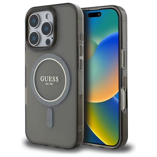Guess IML Glitter Circle MagSafe case for iPhone 16 Pro Max - black