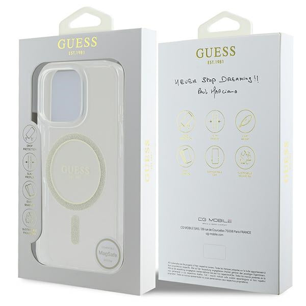 Guess IML Glitter Circle MagSafe Case for iPhone 16 Pro Max - Clear