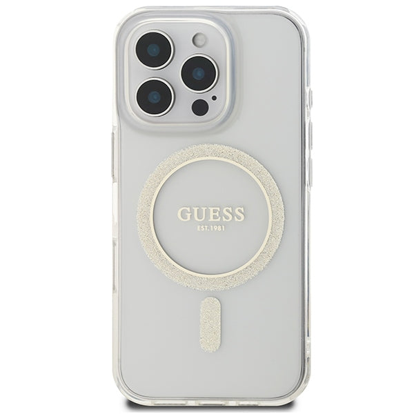 Guess IML Glitter Circle MagSafe Case for iPhone 16 Pro Max - Clear
