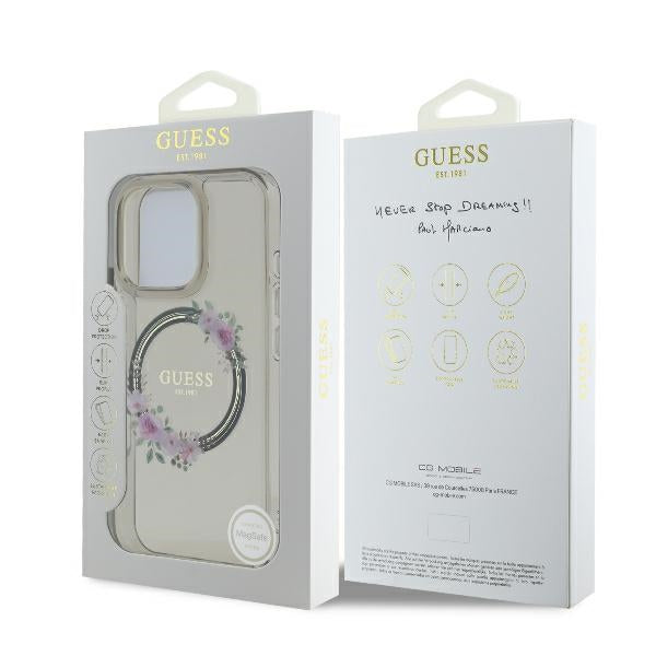 Guess GUHMP16XHFWFCK iPhone 16 Pro Max 6.9" black/black hardcase IML Flowers Wreath MagSafe