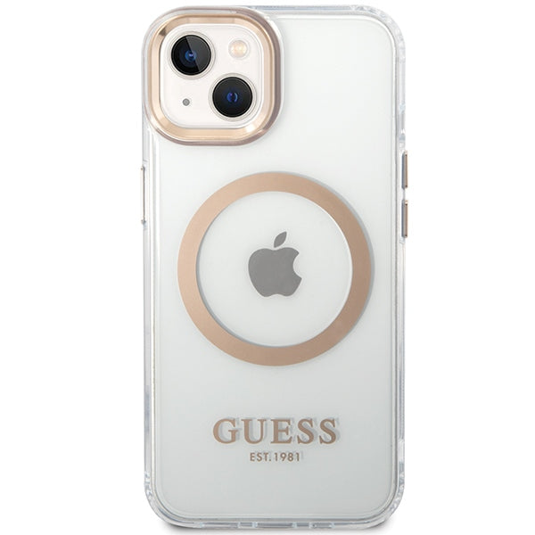 Guess Metal Outline MagSafe case for iPhone 15 Plus / 14 Plus - gold
