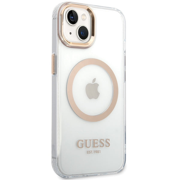 Guess Metal Outline MagSafe case for iPhone 15 Plus / 14 Plus - gold