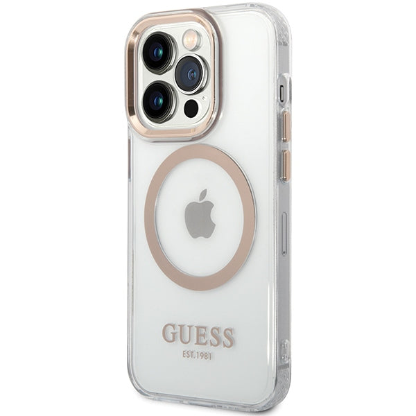 Guess Metal Outline Magsafe iPhone 15 Pro Max Case - Gold