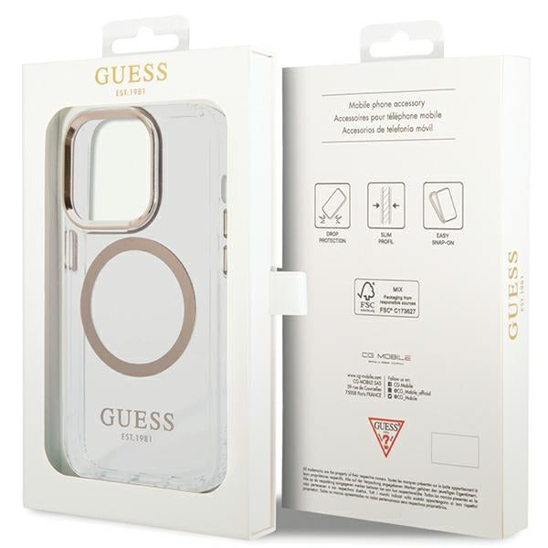 Guess Metal Outline Magsafe iPhone 15 Pro Max Case - Gold