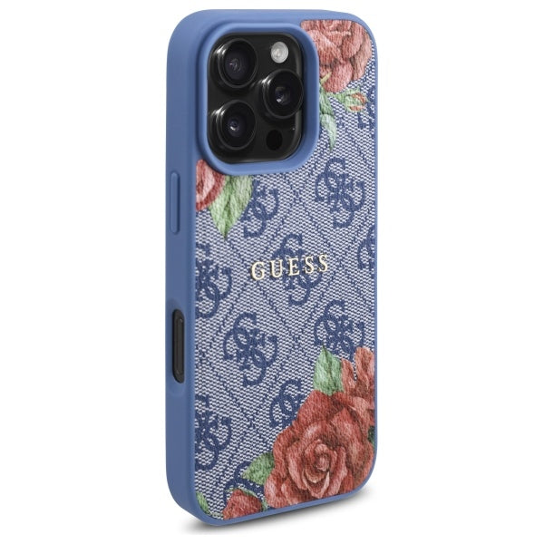 Guess 4G Flowers Print MagSafe case for iPhone 16 Pro - blue