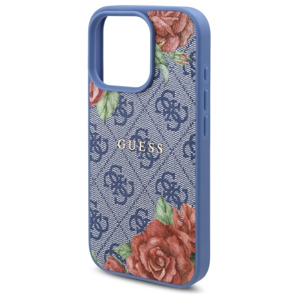 Guess 4G Flowers Print MagSafe case for iPhone 16 Pro - blue