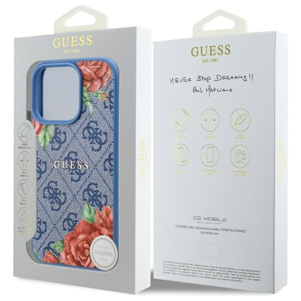 Guess 4G Flowers Print MagSafe case for iPhone 16 Pro - blue