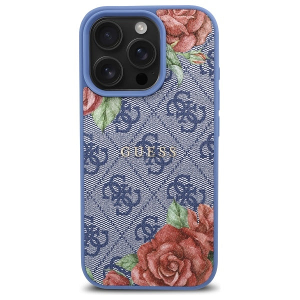 Guess 4G Flowers Print MagSafe case for iPhone 16 Pro - blue