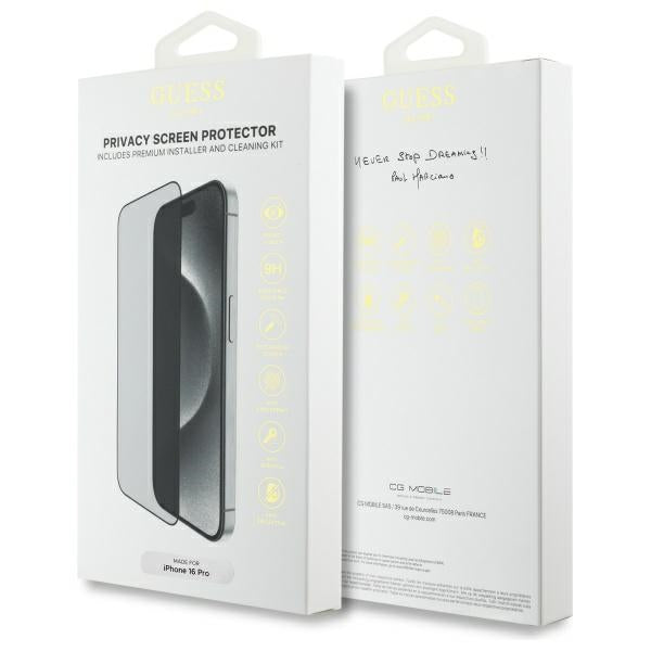 Guess Screen Protector Privacy 2.5D Outline Tempered Glass for iPhone 16 Pro