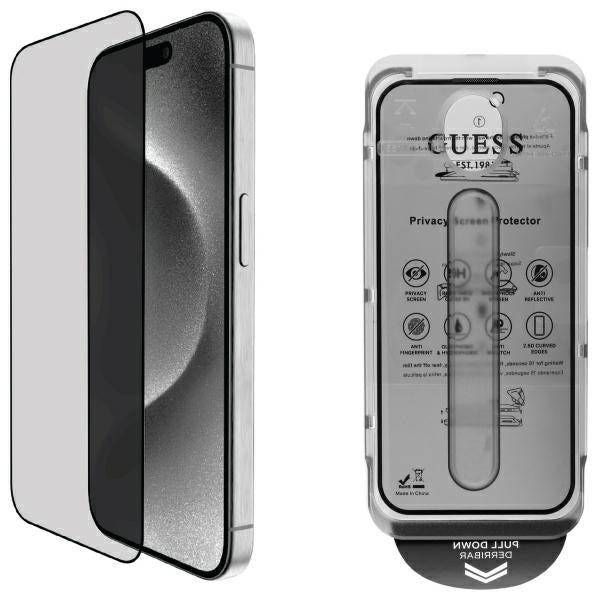 Guess Screen Protector Privacy 2.5D Outline Tempered Glass for iPhone 16 Pro