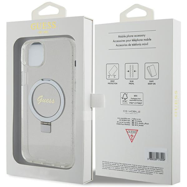 Guess GUHMP15MHRSGSD iPhone 15 Plus / 14 Plus 6.7" transparent/transparent hardcase Ring Stand Script Glitter MagSafe