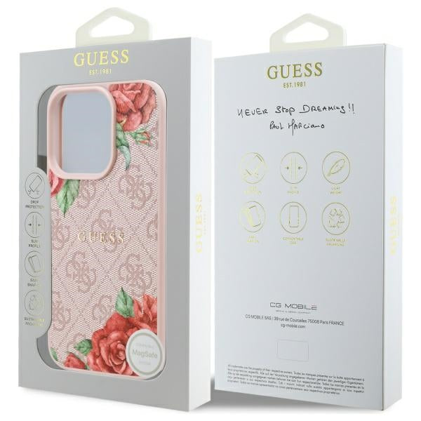 Guess GUHMP16LP4ROPEMCP iPhone 16 Pro 6.3" pink/pink hardcase 4G Flowers Print MagSafe