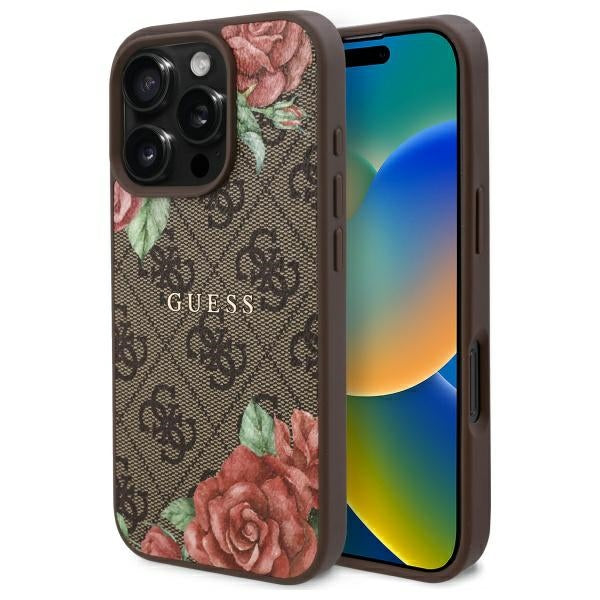 Guess GUHMP16LP4ROPEMCW iPhone 16 Pro 6.3" brown/brown hardcase 4G Flowers Print MagSafe