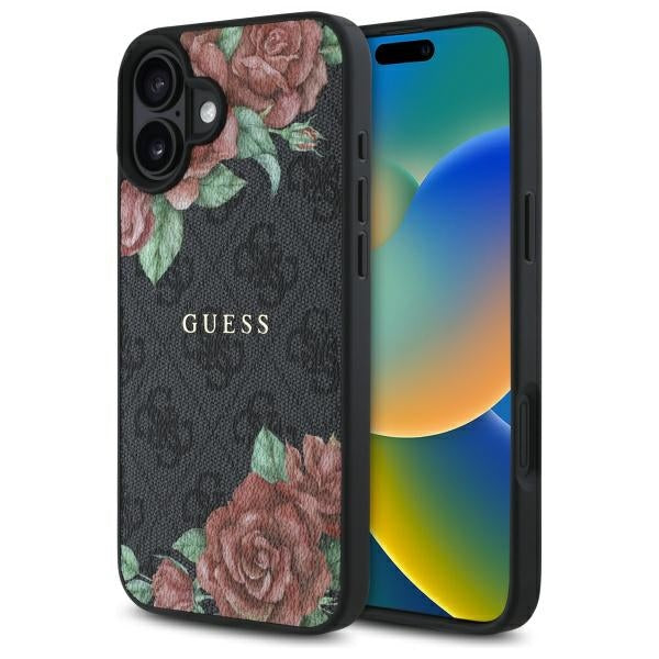 Guess GUHMP16SP4ROPEMCK iPhone 16 6.1" black/black hardcase 4G Flowers Print MagSafe