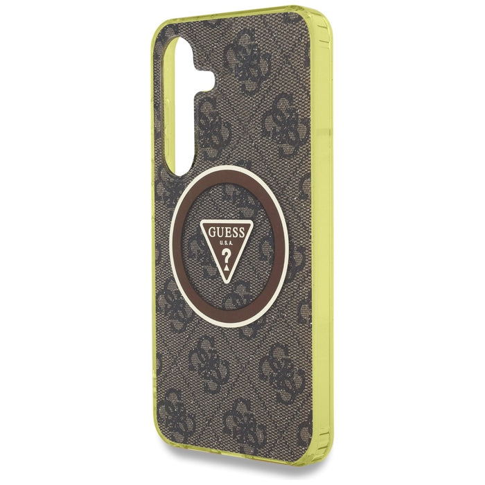 Guess 4G Glitter Triangle Buttons MagSafe Case for Samsung Galaxy S25 Brown