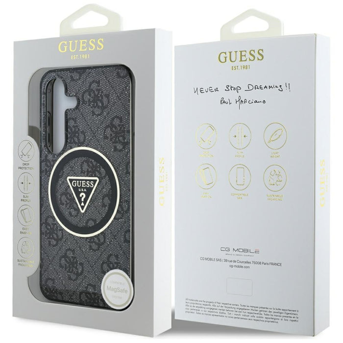 Guess 4G Glitter Triangle Buttons MagSafe Case for Samsung Galaxy S25 Plus Black