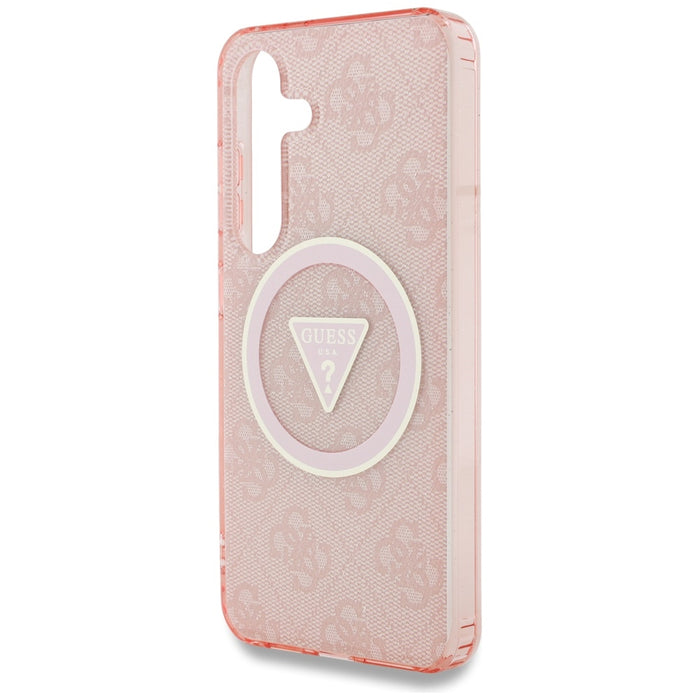 Guess 4G Glitter Triangle Buttons MagSafe Case for Samsung Galaxy S25 Pink