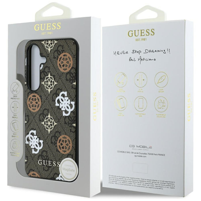 Guess 4G Printed Colored Peony Pattern MagSafe case for Samsung Galaxy S25 brown