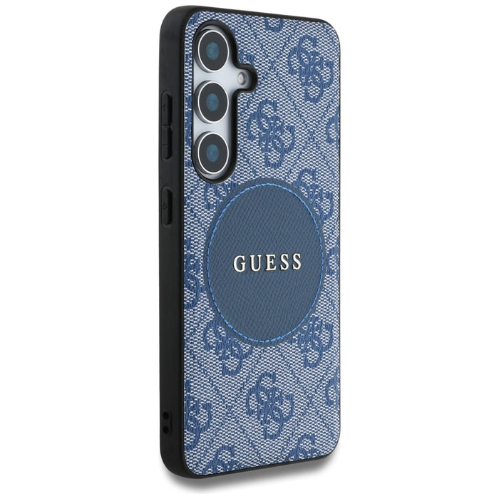 Guess 4G Round Patch Classic Logo MagSafe case for Samsung Galaxy S25 blue
