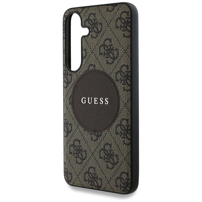 Guess 4G Round Patch Classic Logo MagSafe Case for Samsung Galaxy S25 Plus Brown