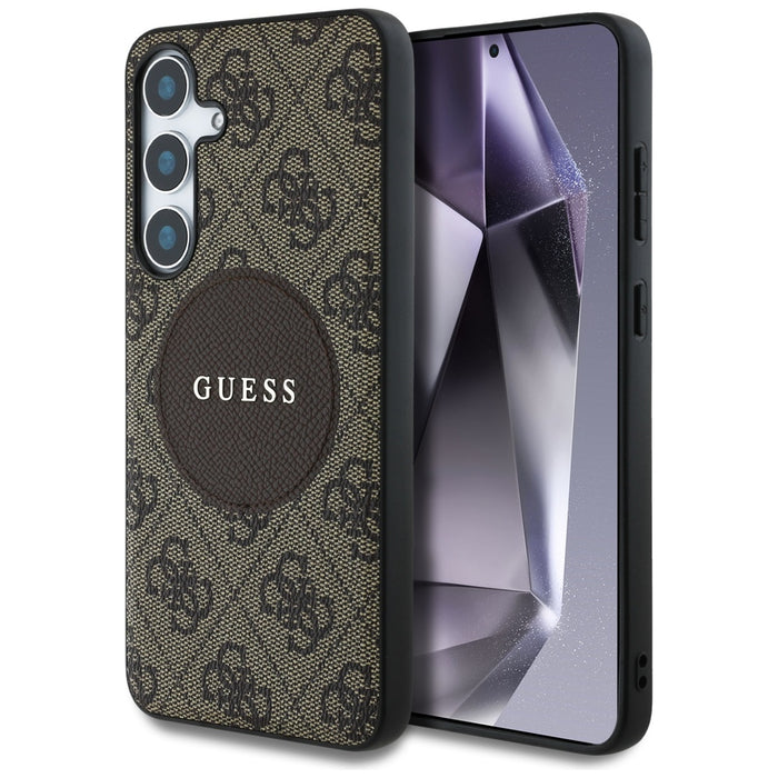 Guess 4G Round Patch Classic Logo MagSafe Case for Samsung Galaxy S25 Plus Brown