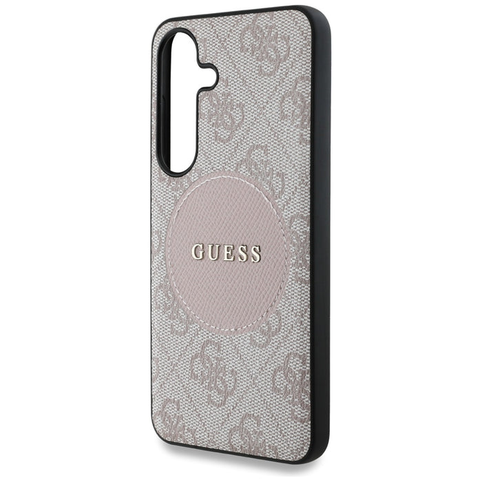 Guess 4G Round Patch Classic Logo MagSafe Case for Samsung Galaxy S25 Pink