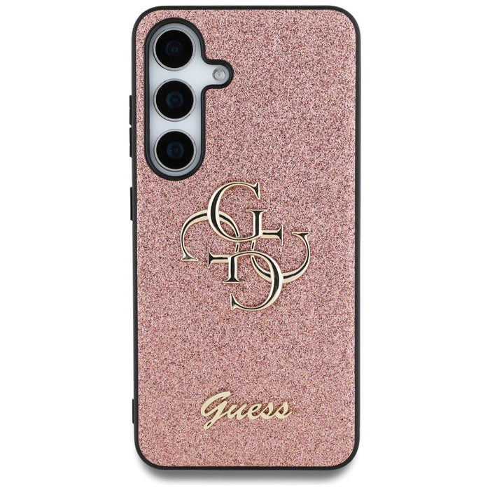 Guess Fixed Glitter Big 4G Metal Logo Case for Samsung Galaxy S25 Pink