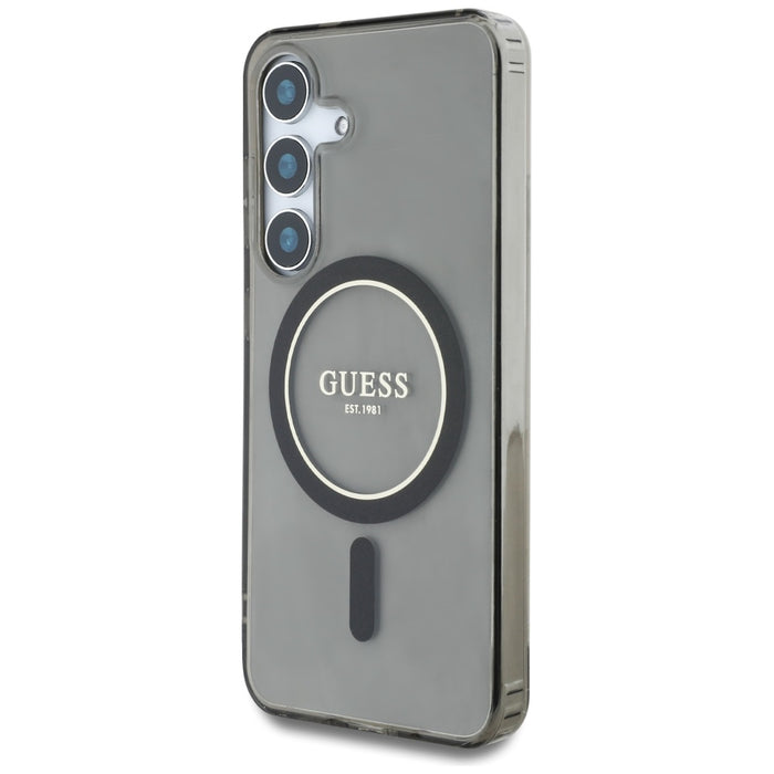 Guess Glitter Circle Classic Logo MagSafe case for Samsung Galaxy S25 black