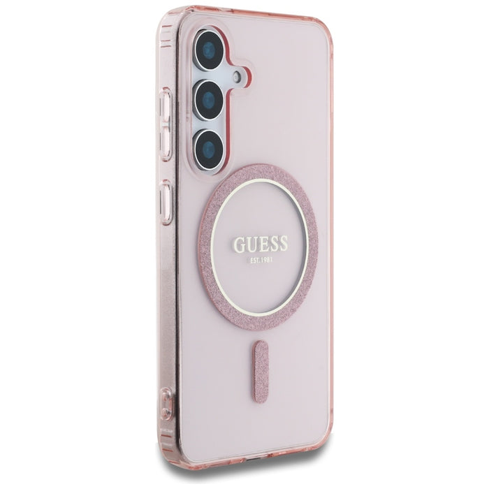 Guess Glitter Circle Classic Logo MagSafe Case for Samsung Galaxy S25 Pink