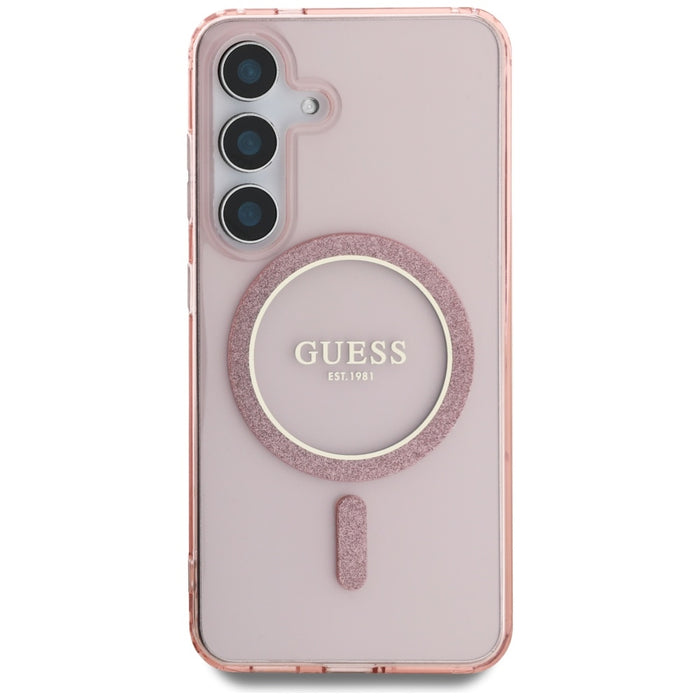 Guess Glitter Circle Classic Logo MagSafe Case for Samsung Galaxy S25 Pink